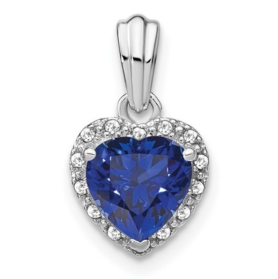 Lex & Lu Sterling Silver Created Sapphire and Diamond Pendant LAL3553