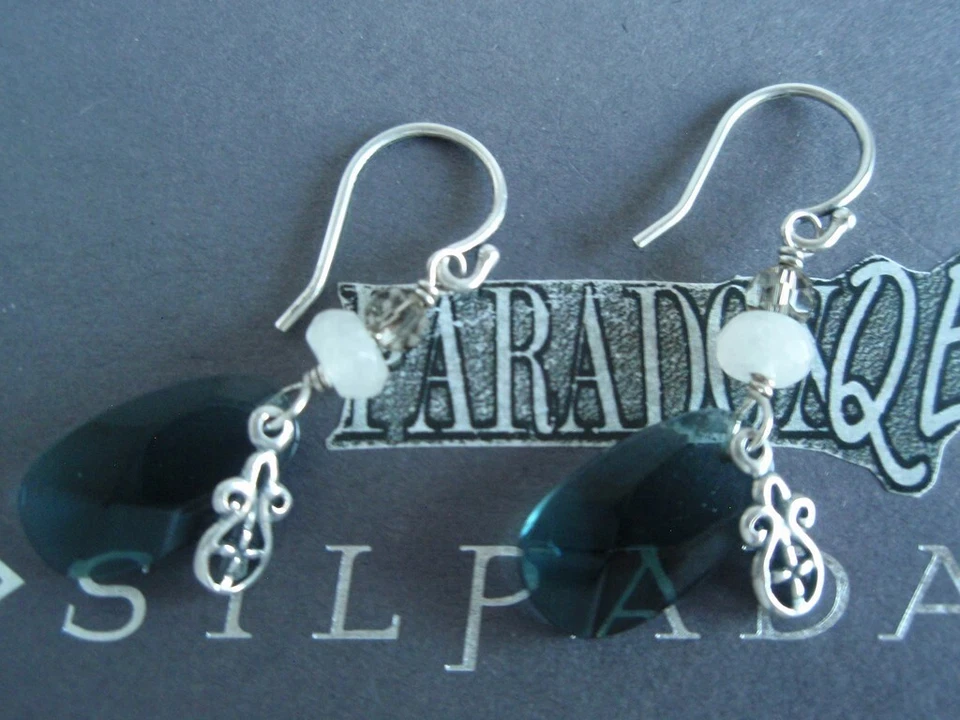 Brincos de quartzo de vidro azul SILPADA RARO prata esterlina 925 EVENING TIDE W2435 - Imagem 4 de 4