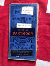 Antique Bartholomew's Tourists and Cycling Cloth Map Dartmoor Devon