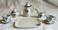Miniature ceramic 10 piece doll tea service set w blue grape cluster design