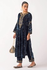 Navy Blue Color velvet embroidered Kurta with salwar