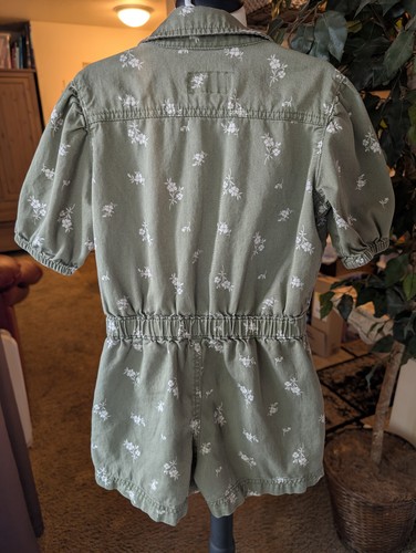 Old Navy Green Floral Romper Girls 8 Shorts Pockets 100% Cotton Summer - Picture 4 of 9