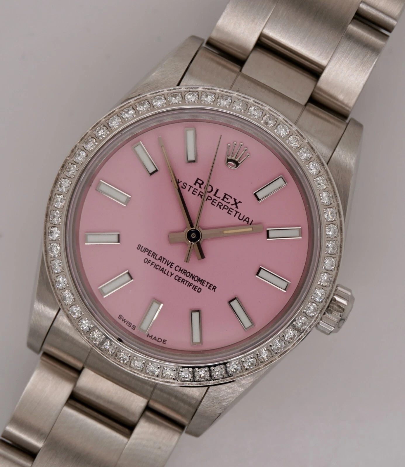 Rolex — Rolex Oyster Perpetual 31mm 1.50ct Diamonds Pink Dial Steel Automatic Watch