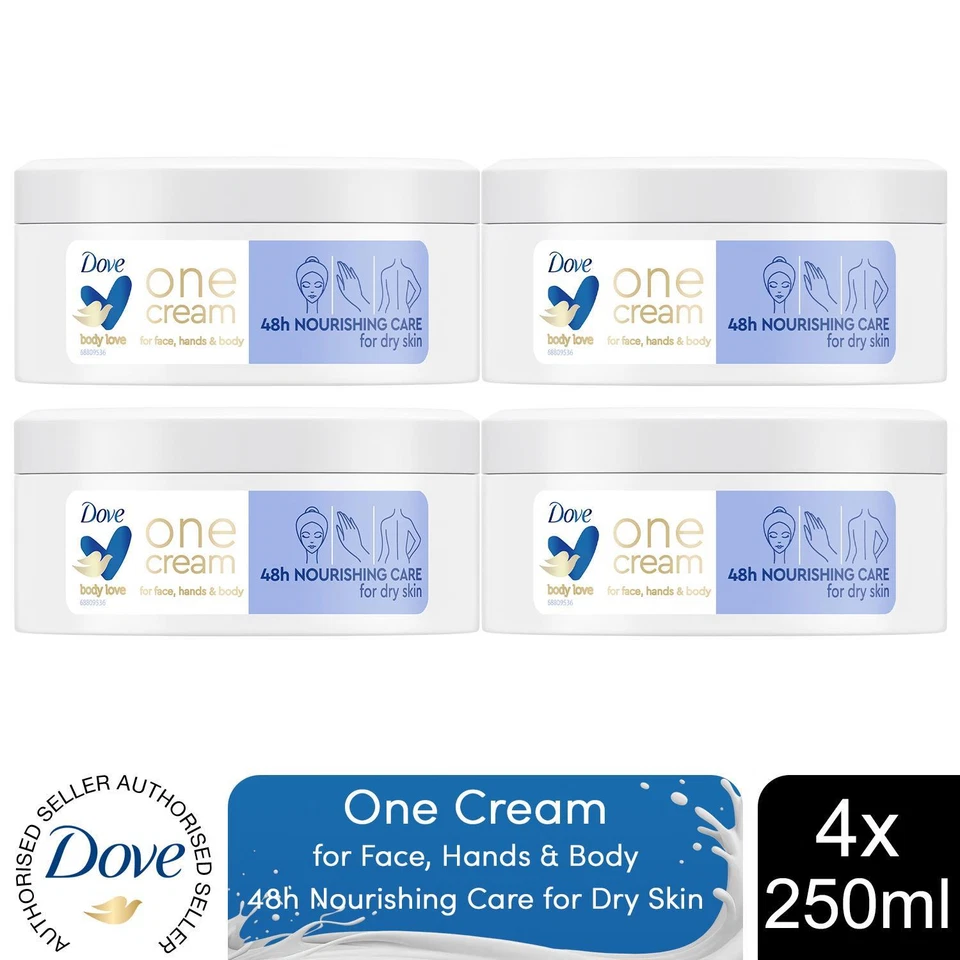 Dove 48H Nourishing Care One Cream for Face, Hands & Body for Dry Skin 250ml,4pk