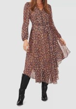 $130 Vince Camuto Womens Brown Belted High-Low Maxi Dress Size L