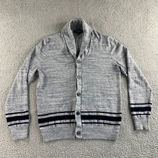 NEW Express Cardigan Sweater Mens Medium Gray Black Shawl Collar Stripe Heather