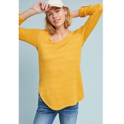 Anthropologie Akemi + kin Sylvie Pointelle Top new size S nwt maize yellow gold