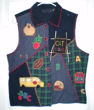 14 Life Style School Days Appliqués Cotton Washable Vest Nwots.