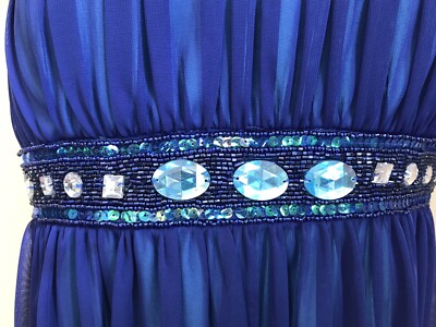 city triangles blue dress Medium Womens Navy Beaded Tie Waist Sheer Lined 1920s maxi dress