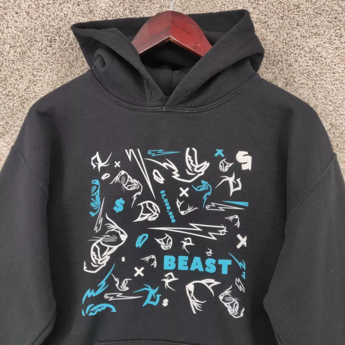 Mr Beast Hoodie Men Medium M Black Pullover Sweatshirt Signed