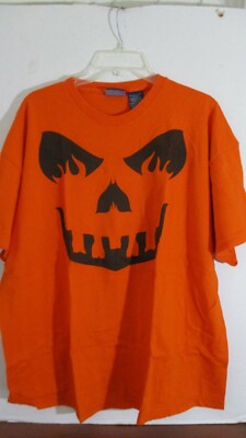 Orange FIERY PUMPKIN JACK O LANTERN Halloween Short Sleeve T-Shirt~Mens XXL