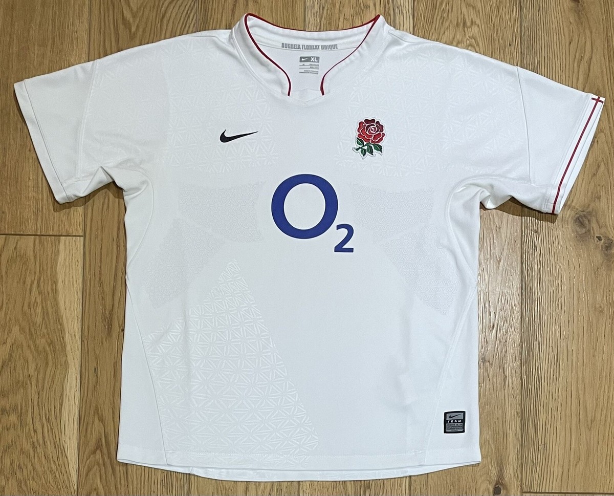 Nike England Rugby White 2009/11 Home Jersey Rose O2 Kids Age 13
