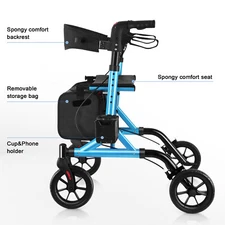 Senior Walker Lightweight Rollator Walker With Seat Wheels Brakes & Storage Bag
