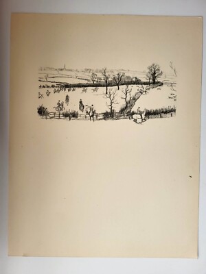 Antike Leicestershire Zeichnung Skizze Druck 1935 Fuchsjagdszene