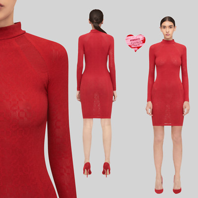 WOLFORD x SIMKHAI  Intricate Sheer Pattern Dress   M   autumn red ... tailliert