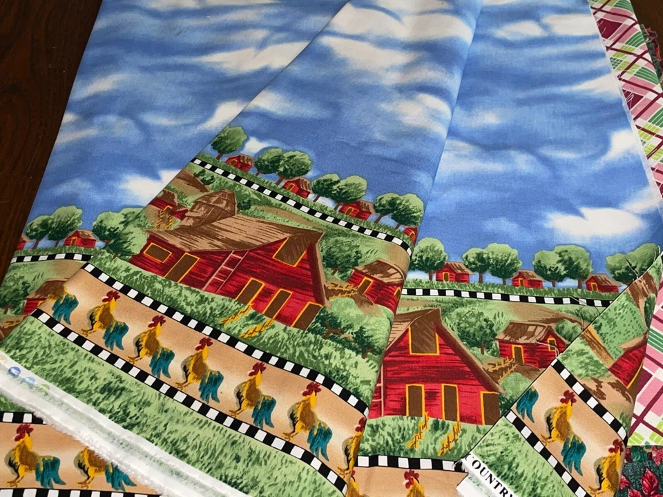 1 y 2/3 yardas "Vida en el campo" #7765 Gallo Granero Azul Cielo Borde Tela 60" X 44" Foto 3 de 4