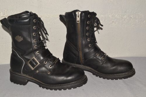 Harley Davidson Zip Ankle Combat Black Leather Biker Motorcycle Boots Sz 10.5 - Picture 1 of 8