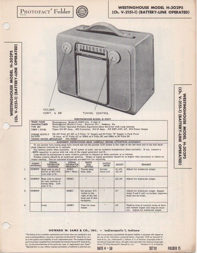 1950 WESTINGHOUSE H-302P5 RADIO SERVICE MANUAL REPAIR PHOTOFACT - 第 1/1 張圖片