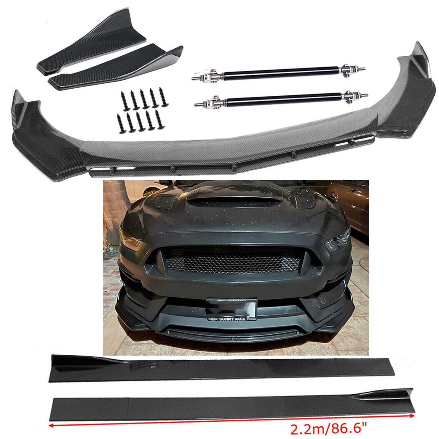 Carbon Fiber Front Bumper Lip Side Skirt/ Strut Rods For Dodge Ram 1500 ...