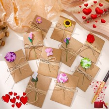 10-Pack Vintage Cowhide Handmade Dried Flower Cards-Valentine New Year Greetings