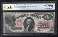 FR. 26 1875 $1 LEGAL TENDER UNITED STATES NOTE PCGS BANKNOTE UNCIRCULATED-63PPQ