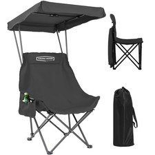 YOUNG WOOD Camping Chair with Shade Canopy, Beach Chair, Portable 1P, Black1 