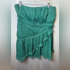 ASOS Design Bandeau Asymmetric Frill Detail Mini Dress Dark Green Size 10