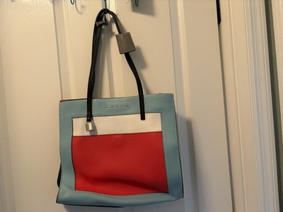 Marc Jacobs Colorblock Tote Bag Blue White Red Black Handles Zip Detach Strap