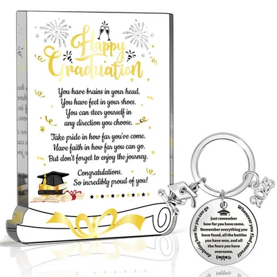DPKOW Graduation Unisex Gift Congratulations Plaque Keyring Keepsake Graduate Happy
