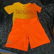 S25b- Hurley Kids T Shirt Size 4 XS Under Armour Shorts Sz 4 Orange Yellow