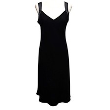 Evan Picone Women's Criss Cross Back Little Black Midi Dress Satin Straps Sz 12