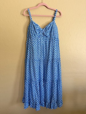 Lilly Pulitzer Dress Shylee Boca Double Check Maxi Spaghetti Strap Blue Size 14
