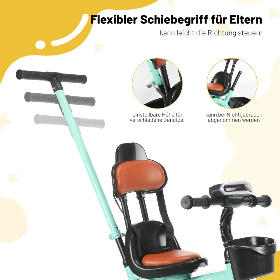 Dreirad mit Schubstange Laufrad Lenkstange Baby Kinderdreirad Musikbox und RGB - Bild 2 von 4