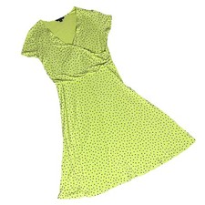 Lands' End Lime Green Women’s Cap Sleeve Polka Dot Dress Faux Wrap Size M(10-12)