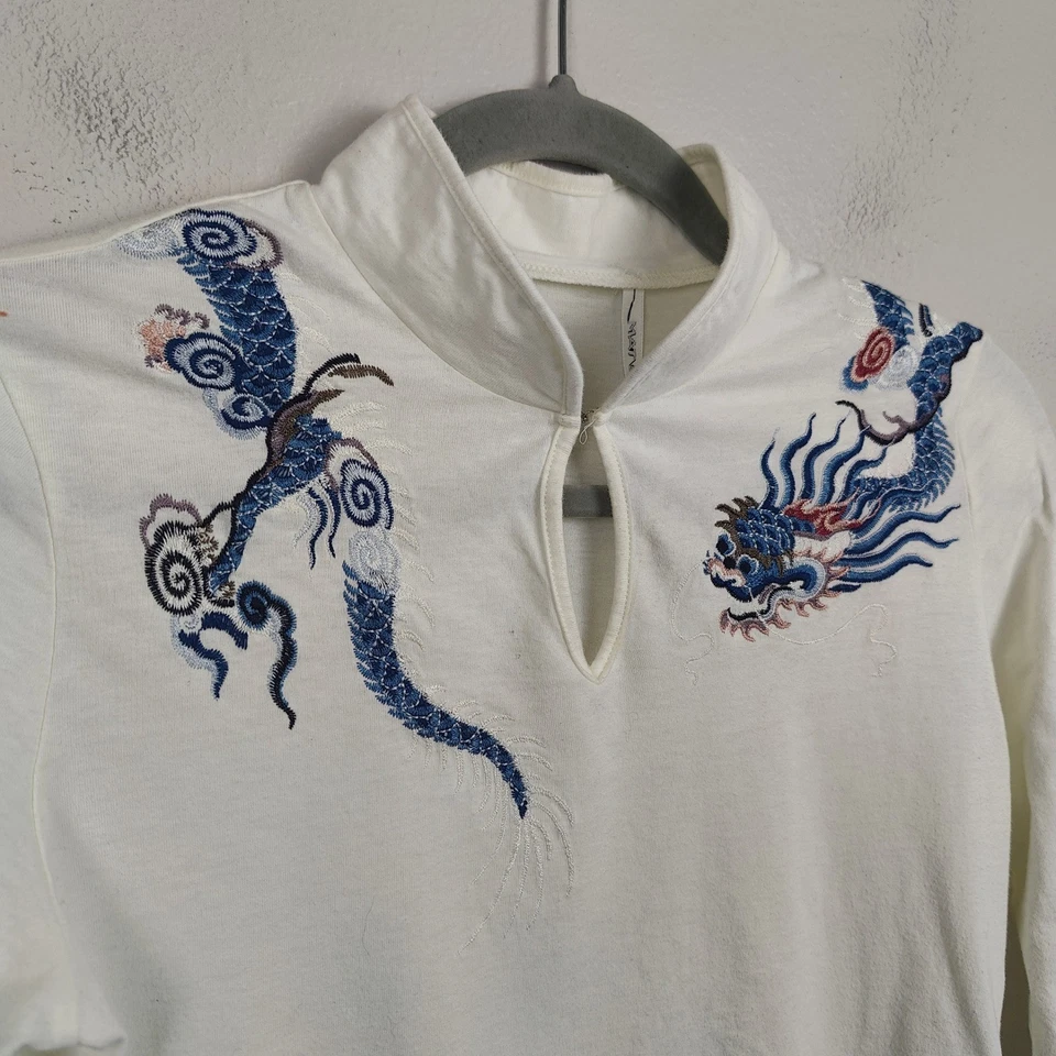 Top bordado vintage Y2K Vivienne Tam Dragon para mujer cuello mandarín mediano Foto 4 de 4
