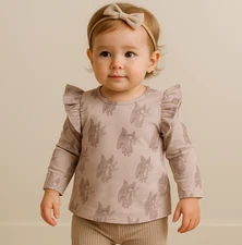 NEW Kate Quinn Organic Cotton Long Sleeve Flutter Tee Quail Fairy Purple 12–18M
