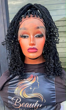 Curly Braided Twist Full Lace Wig for Women  Black  Free-Part  14 Inch