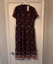 Tu Woman Dress Floral Pattern, High Neck Retro Design, LightWeight Dress Size 14
