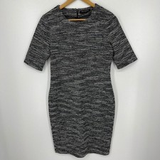 Banana Republic Womens Black White Marled Knit Sheath Dress Short Sleeve Size S