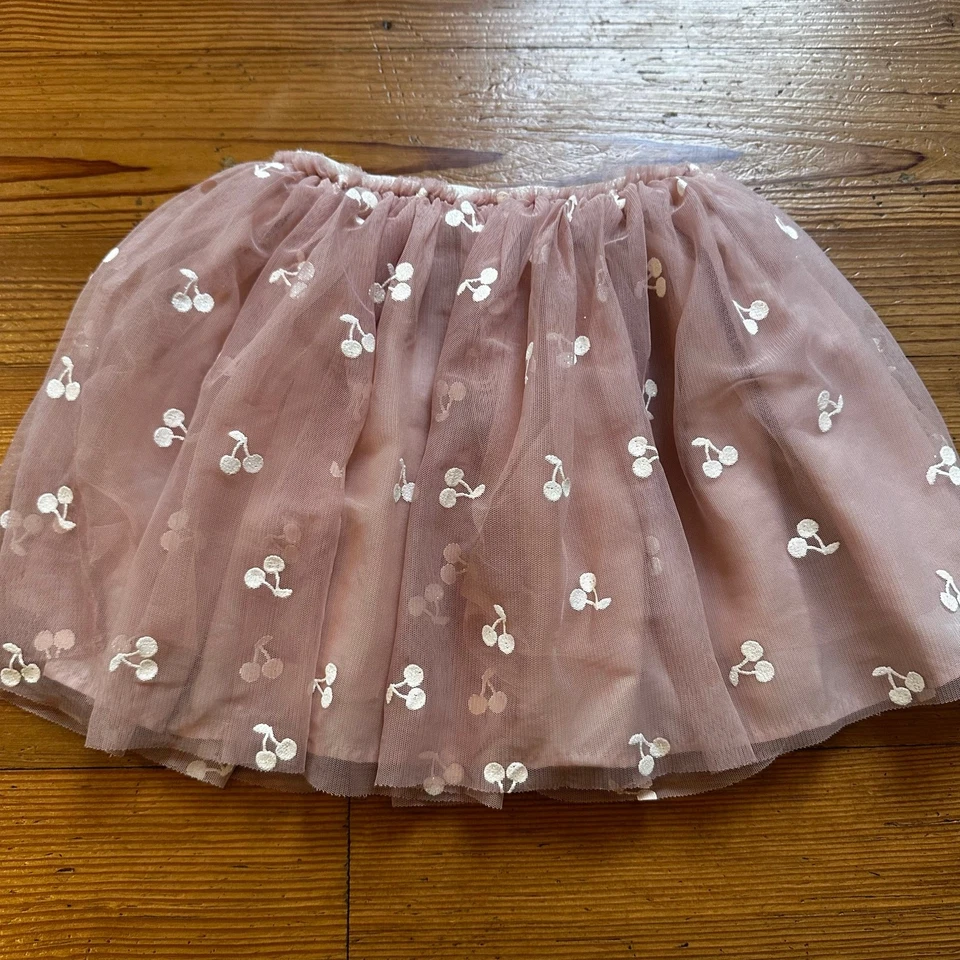 H&M pink sheer white glitter cherry graphic tutu skirt SIZE 6-8 - Image 4 of 4
