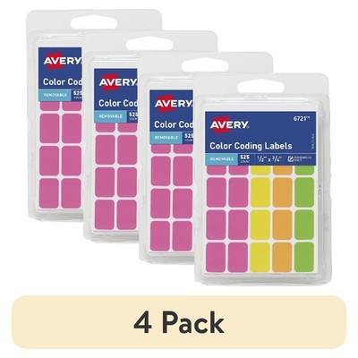 Color Coding Labels, Removable Neon Sticky Notes, 1/2'' x 3/4'' Size, Pack of 525,
