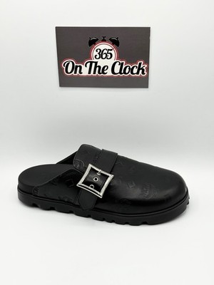 MCM Monogram Leather Flat Mules Black 8 US Men (41 EU)