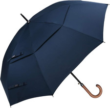52/62Inch Wooden J Handle Golf Umbrella Windproof UV Protection Classic Stick We