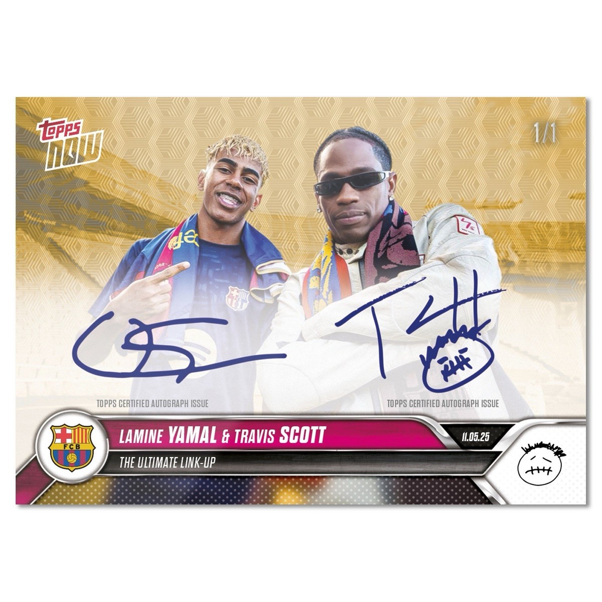 ラミンヤマルバルセロナトラヴィススコッ PRESALE Qty 5 Topps Now FC Barcelona #1 Travis Scott/Lamine