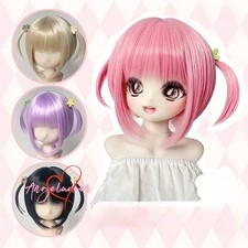 1/4 1/3 BJD Cute Anime Short Wig Doll Hair Double Pigtails Long Temples Cosplay