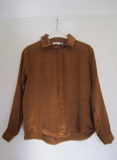 basicapparel Damen Bluse Satin Braun Langarm Größe XS