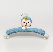Vintage Kitsch Novelty Baby Clothes Hanger, Crochet Boy Figure, MCM Nursery