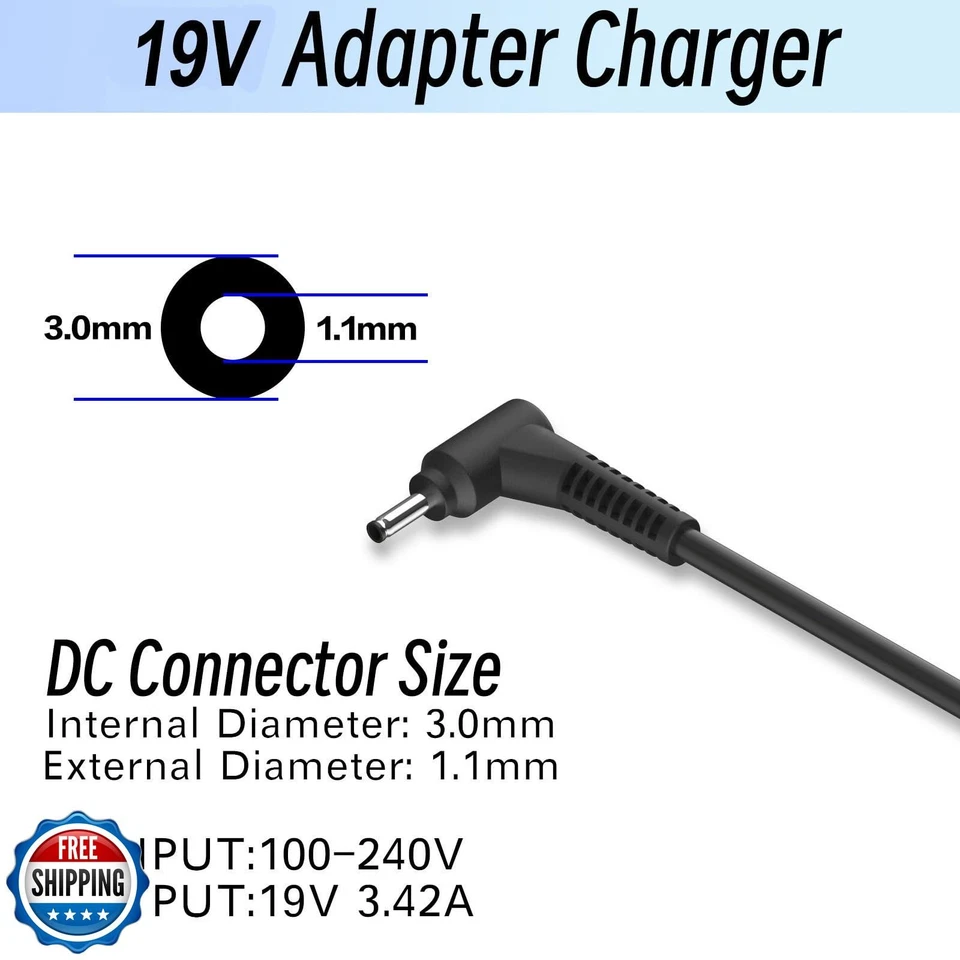 65W Laptop Charger Compatible with Acer Chromebook 11 R11 13 14 15 CB3 CB5 CB - Image 2 of 4