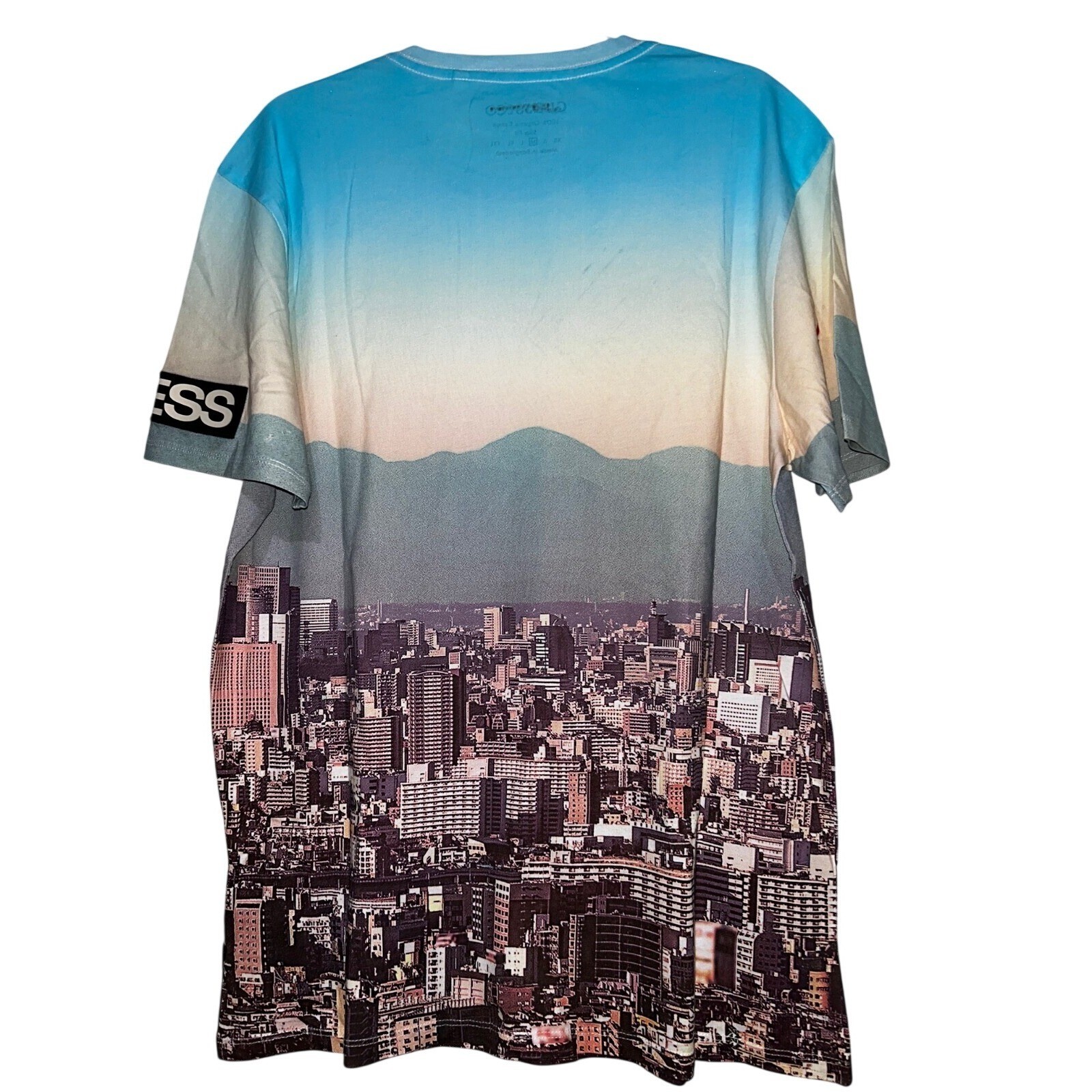 GUESS Men Eco Tokyo Cityscape Graphic T-Shirt Mount Fuji Blue Slim Fit Medium image 6