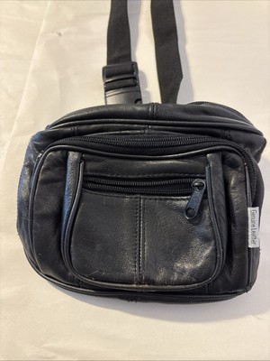 Man Bag lots pockets Vintage Giovanni Navarre Black Leather Fanny Pack Travel